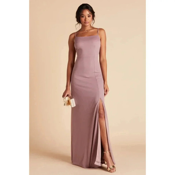 NWT Birdy Grey Benny Bridesmade Wedding Dress Crepe Tie Back Dark Mauve Large - Picture 3 of 6